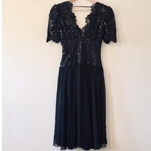 Vintage 80s Casadei by Electra Sequin Lace and Chiffon Cocktail Dress (12)